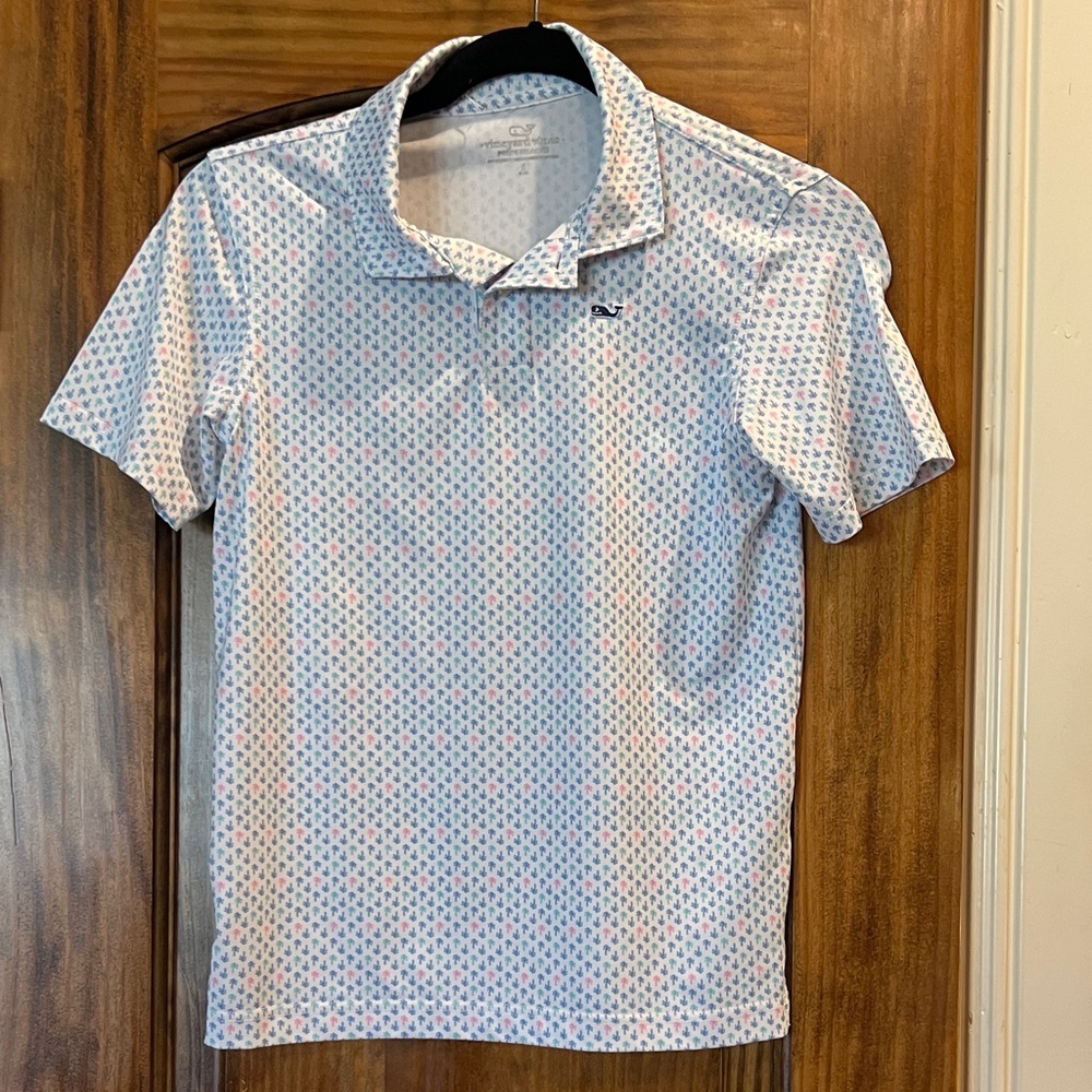 Vineyard Vines White and Blue Patterned Kids Polo